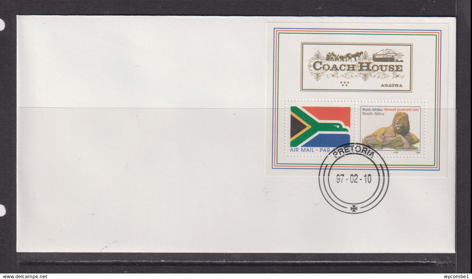 SOUTH AFRICA - 1997 Coach House Lion Miniature Sheet FDC - Cartas & Documentos