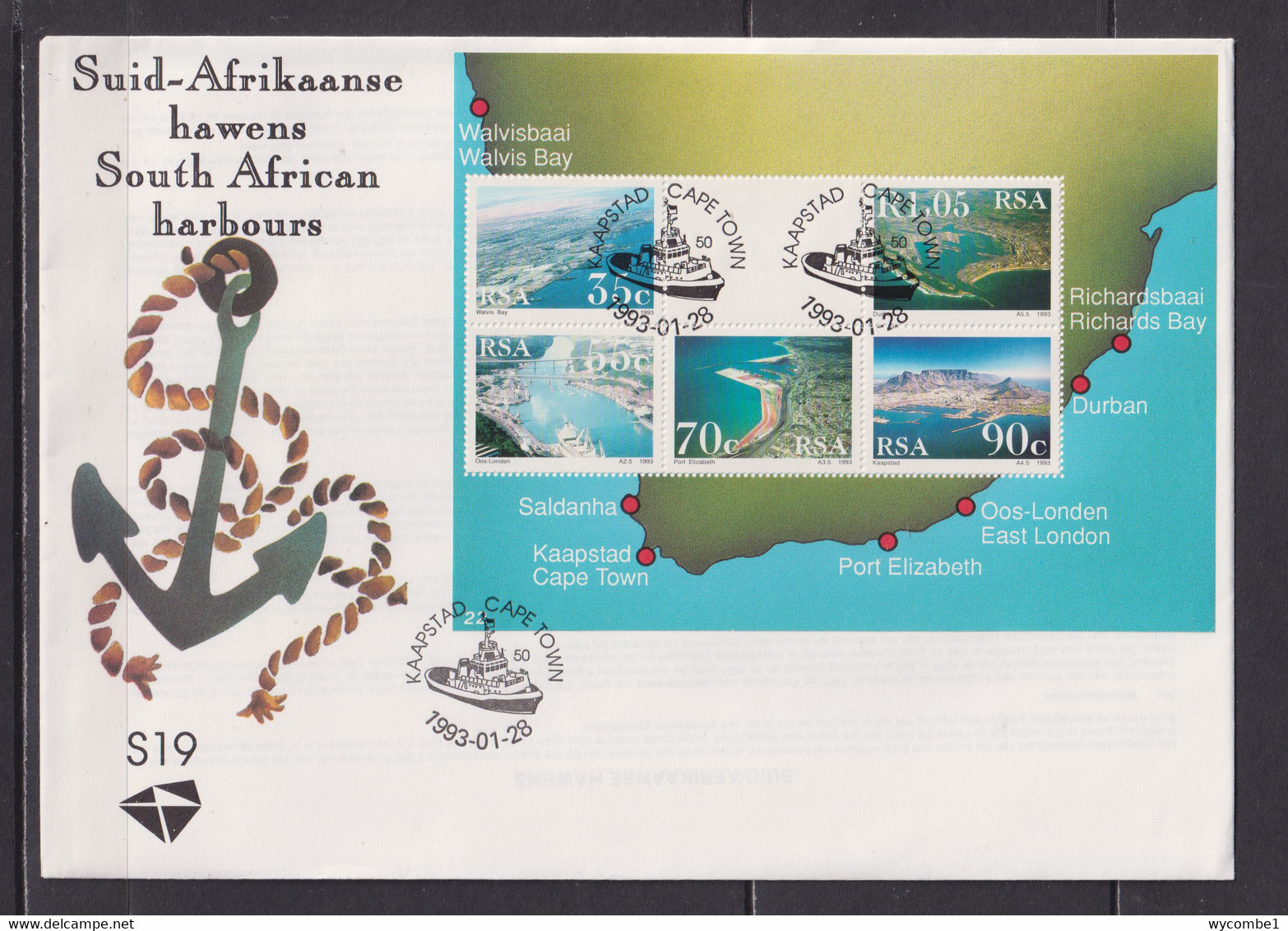 SOUTH AFRICA - 1993 Harbours Miniature Sheet Large FDC - Covers & Documents