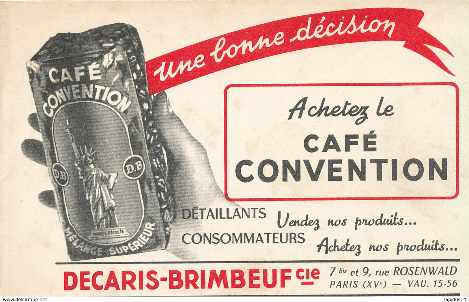 BU 2488  /   BUVARD     CAFE CONVENTION    (21,00 Cm X 13,50 Cm) - Café & Thé