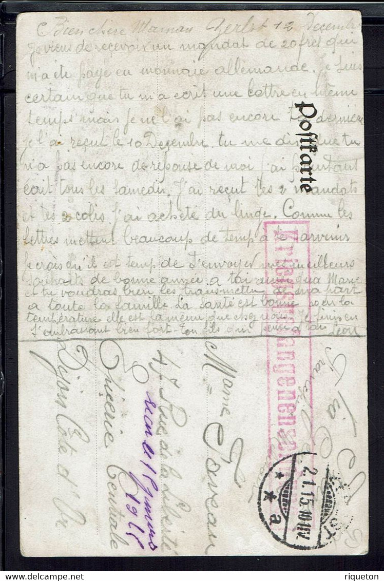 Fr / Allemagne - Carte Postale En FM De Zerbst Du 12 Déc. 1914 Pour Dijon (Fr). Contrôles De Censure, Nombreux Cachets. - WW I