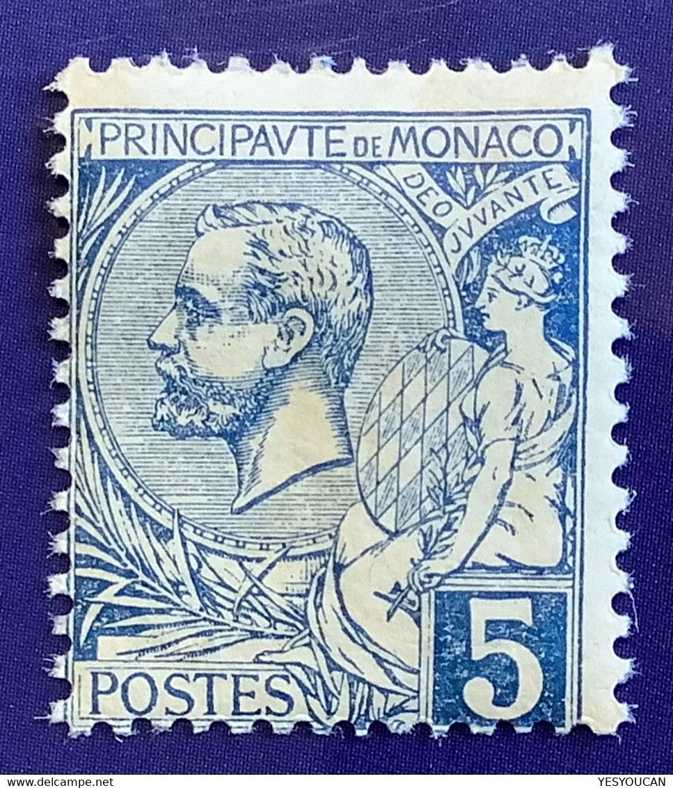 1891 Yv.13 Neuf ** MNH TB: Albert 1er 5c Bleu Neuf Sans Charniére Gomme D‘ Origine. (Monaco VF Postfrisch - Ungebraucht