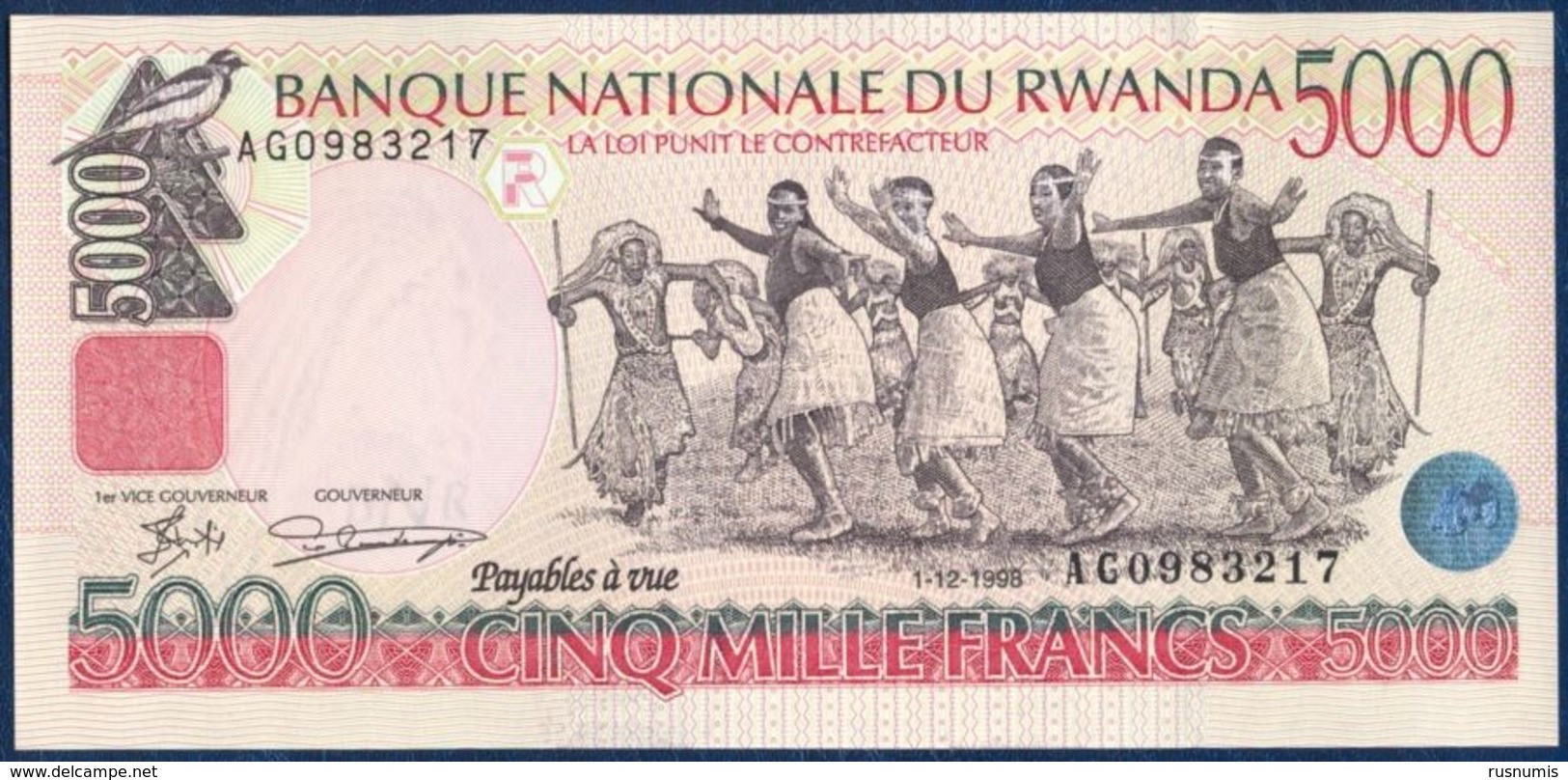 RWANDA 5000 FRANCS P-28b Dancers - National Bank Of Rwanda Building, Kigali 1998 UNC - Ruanda