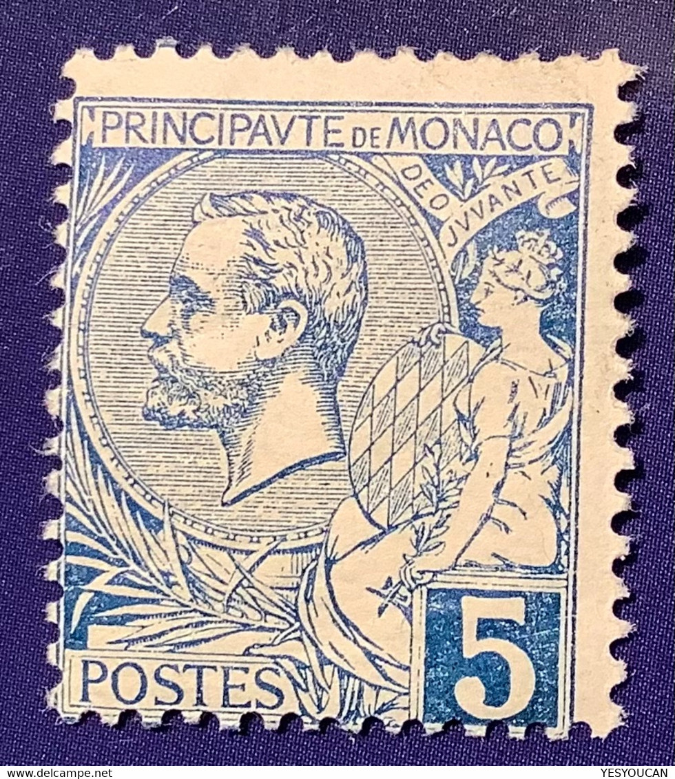 1891 Yv.13 Neuf ** MNH TB: Albert 1er 5c Bleu Neuf Sans Charniére Gomme D‘ Origine. (Monaco VF Postfrisch - Neufs