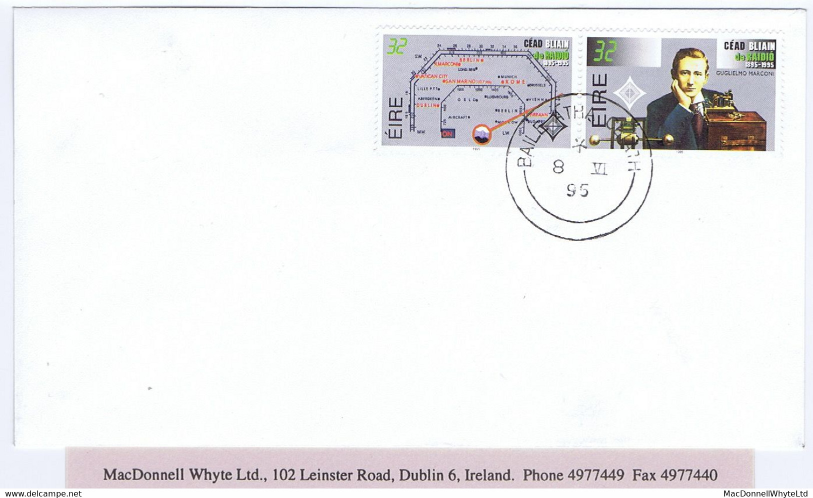 Ireland 1995 Marconi Radio 32p Se-tenant Pair Fine Used On Cover, Neat Dublin Cds BAILE ATHA CLIATH 8 VI 95 - Brieven En Documenten
