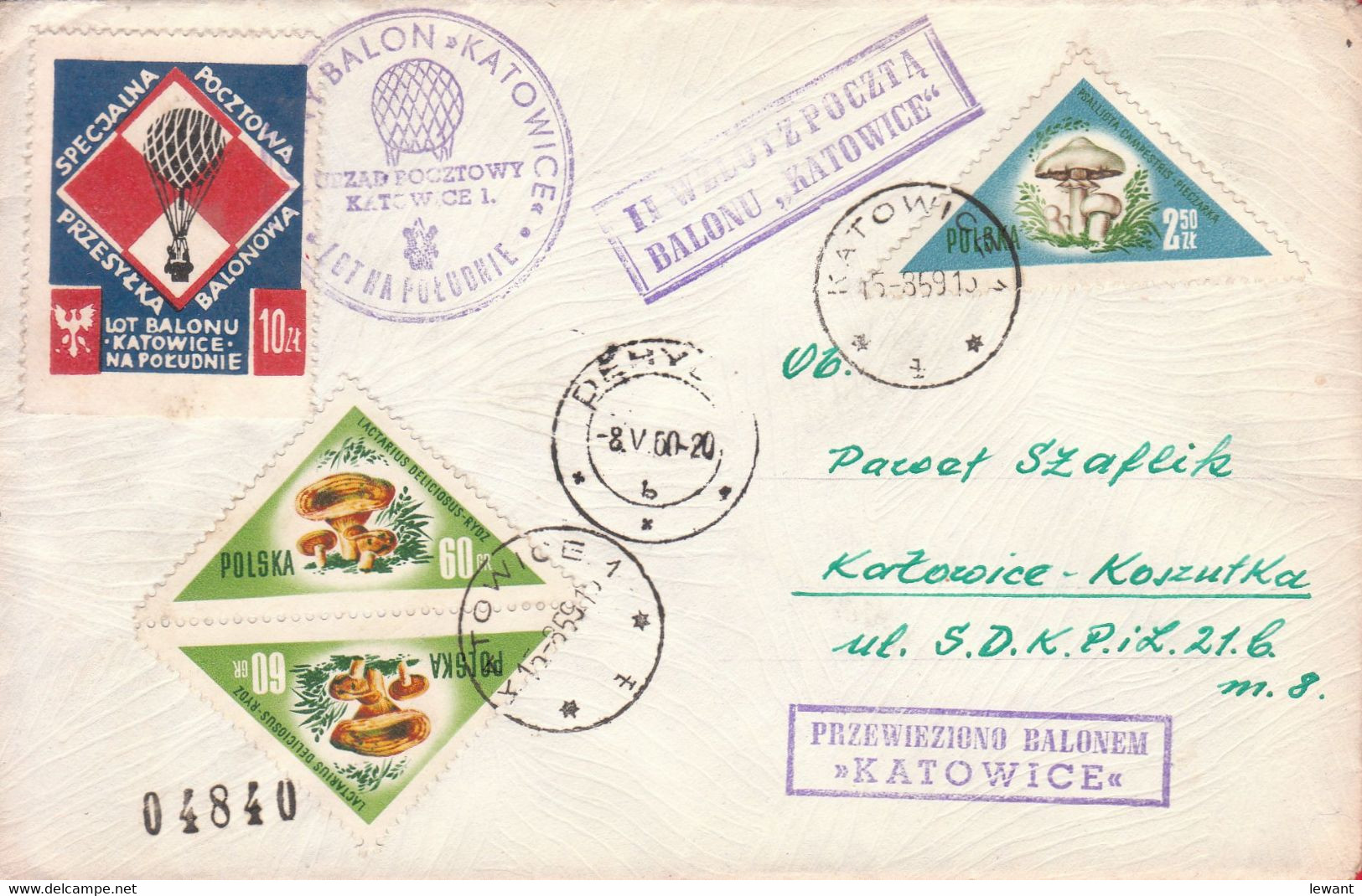 1959 - 1960 Balloon Mail - Transported In A Balloon | KATOWICE - 04840 - Ballonpost