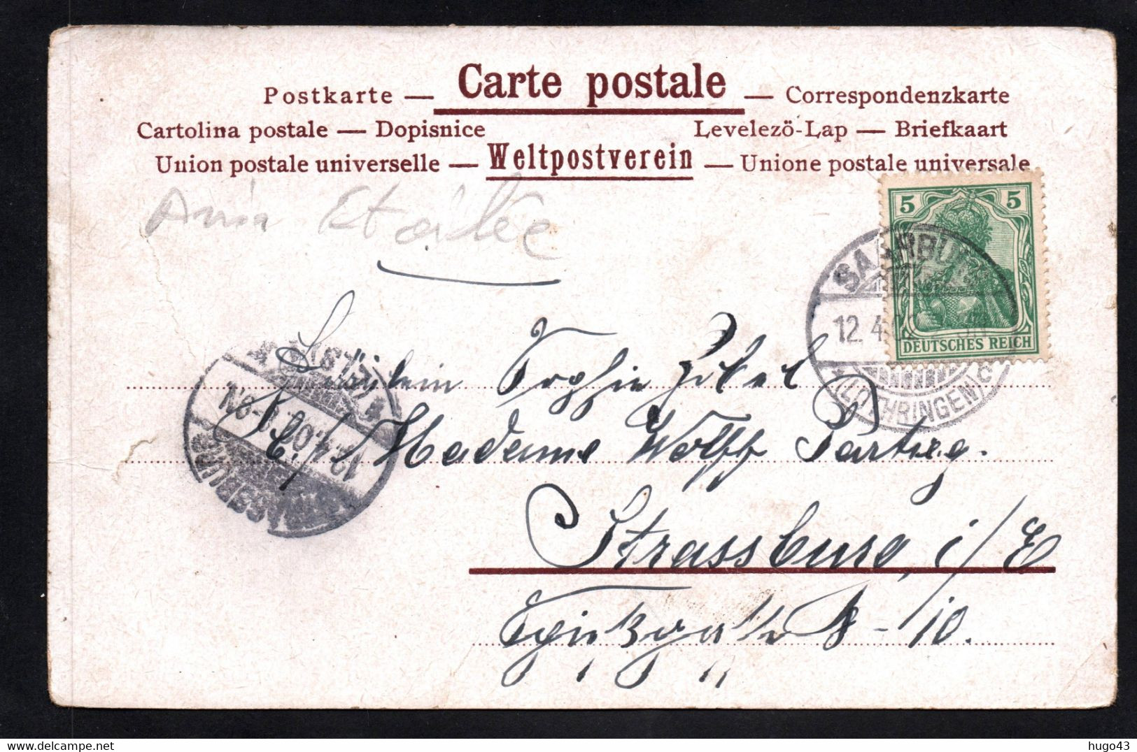 (RECTO / VERSO) LOTHRINGEN - SAARBURG - SARREBOURG EN 1902 - BEAU TIMBRE ET CACHET - CPA SOUPLE ABIMEE COULEUR - Sarrebourg
