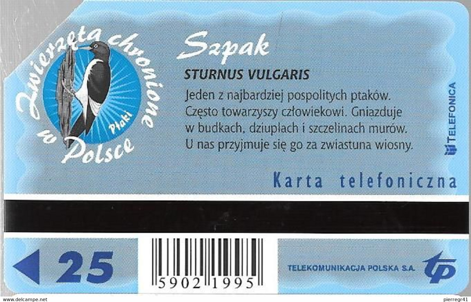 CARTE-MAGNETIQUE-POLOGNE-ETOURNEAU-STURNUS VULGARIS-Utilisé-TBE- - Sperlingsvögel & Singvögel