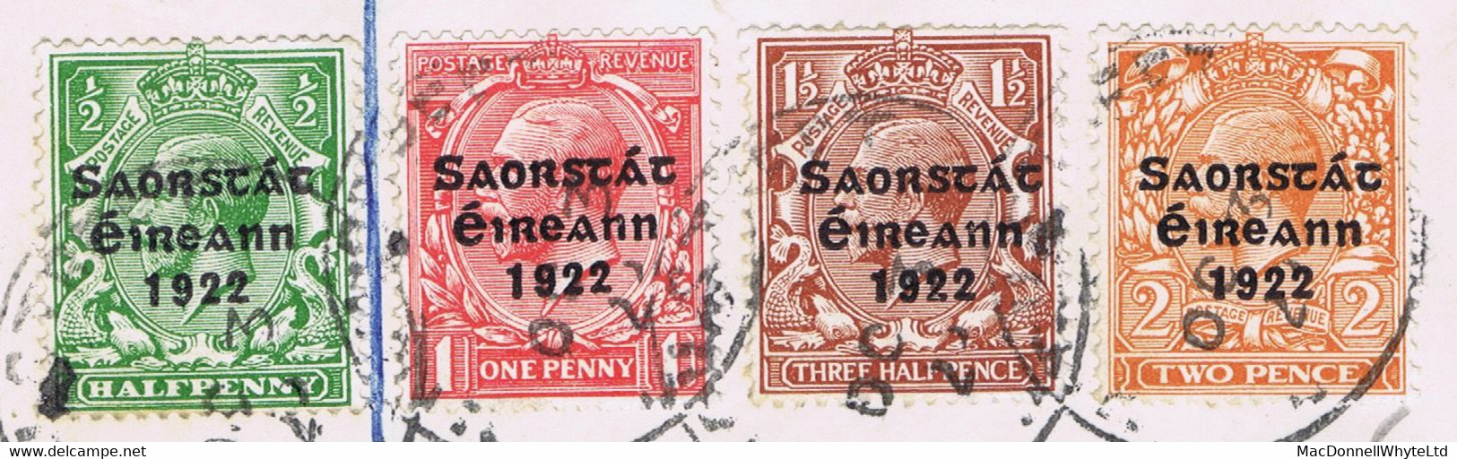 Ireland 1923 Harrison Saorstat 3-line Coils, Set Of 4 Paying 5d Registered Letter Rate Used On 1923 Cover HIGH ST DUBLIN - Briefe U. Dokumente