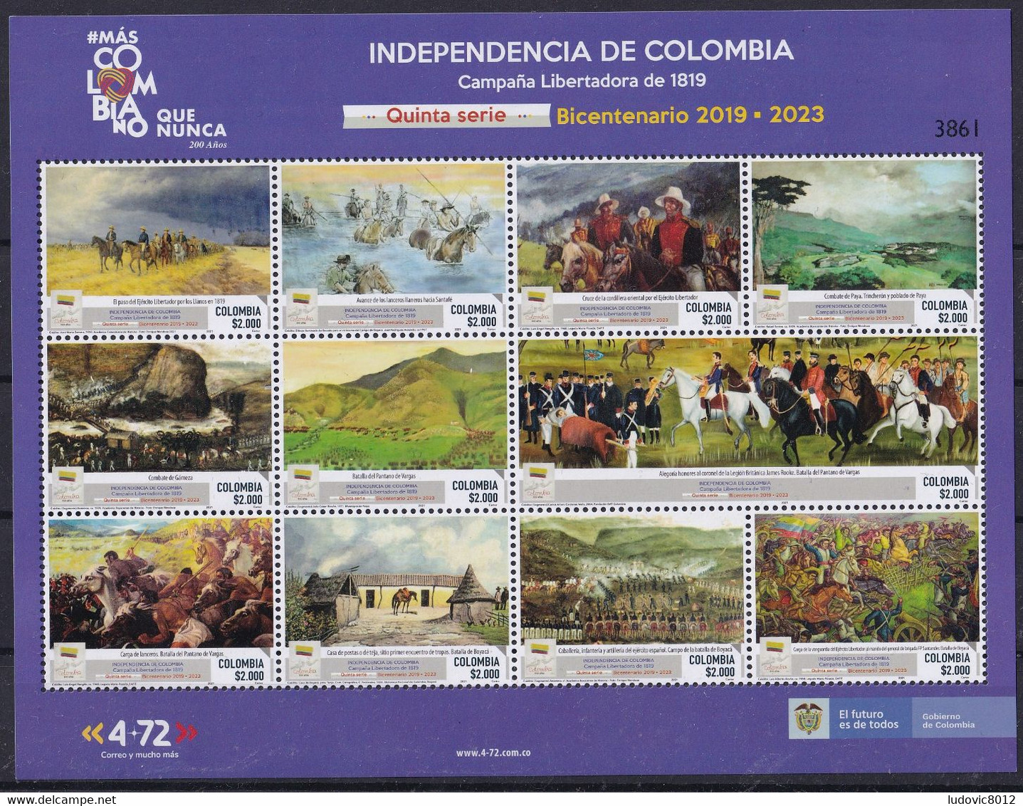 Colombia / Colombie 2021 Independance Sheet Feuille MNH** - Colombia