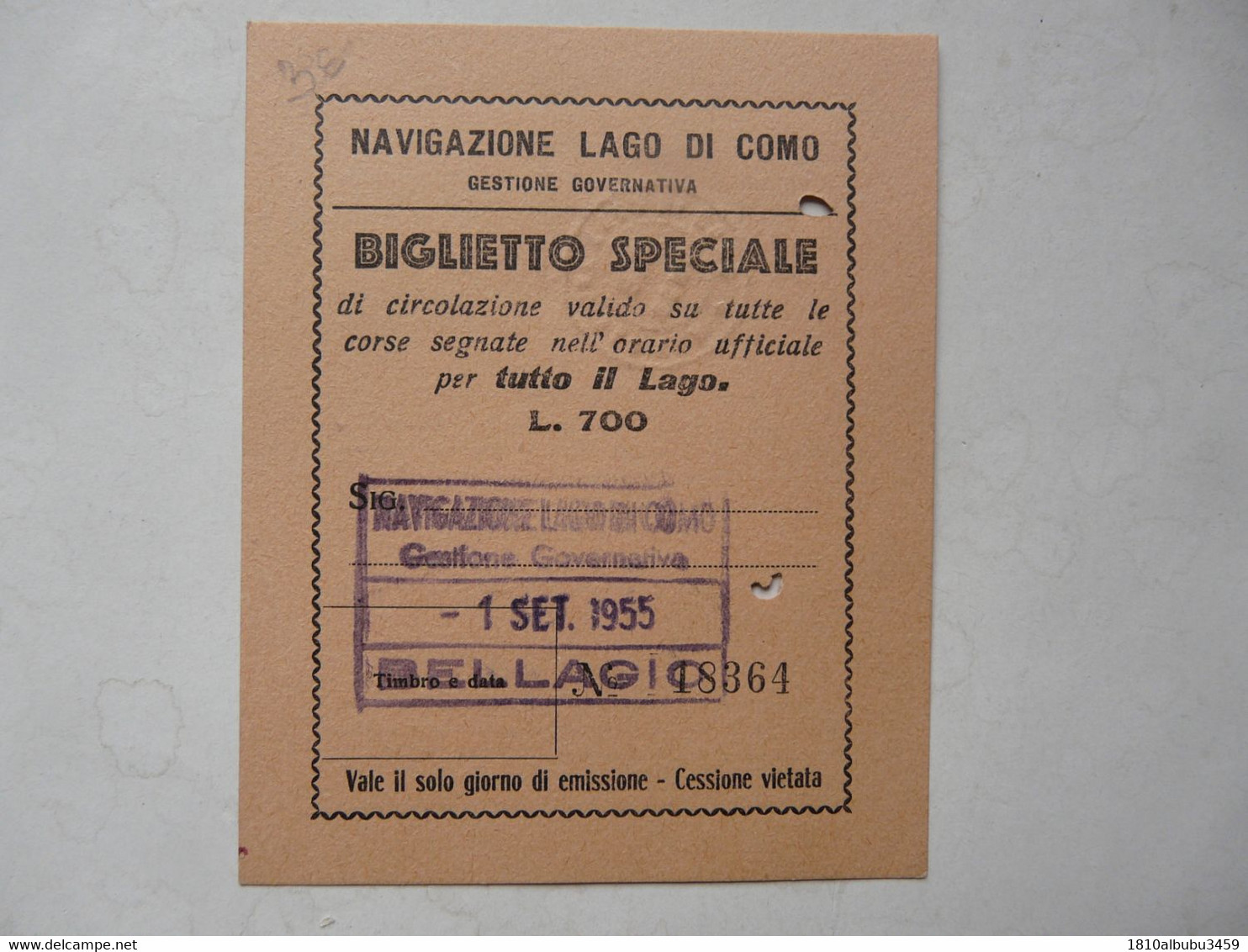 VIEUX PAPIERS - NAVIGAZINE LAGO DI COMO : Biglietto Speciale 1955 - Europe