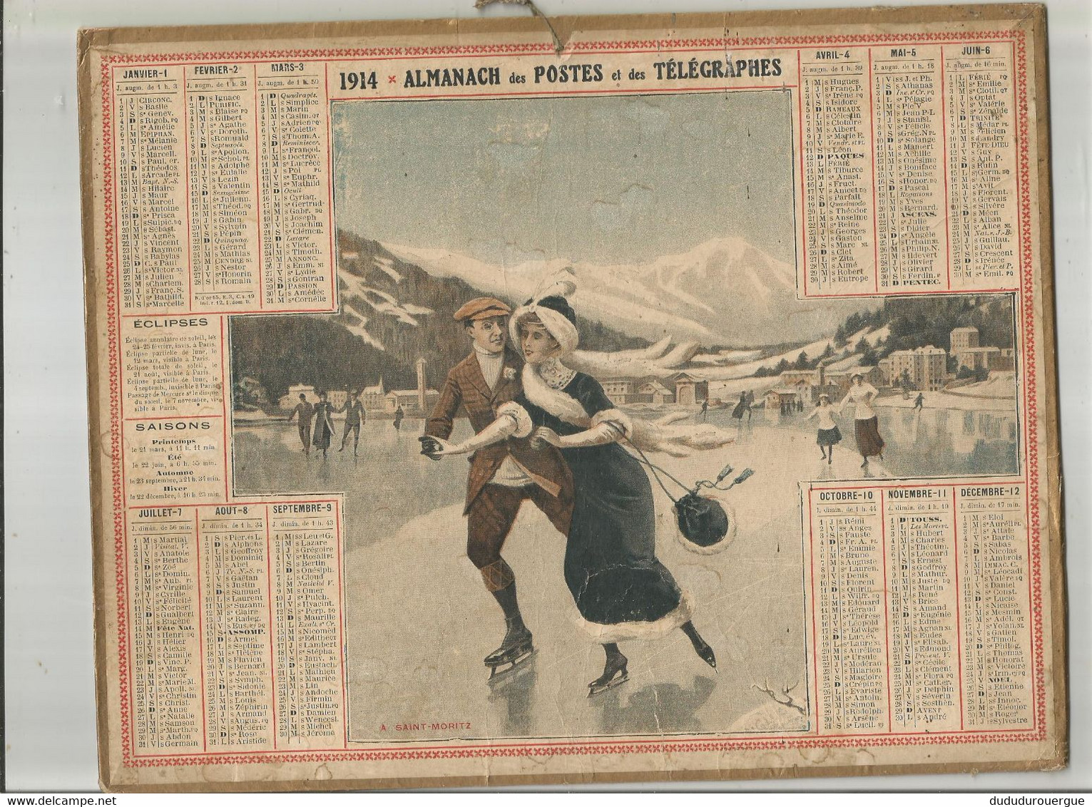 ALMANACH DES POSTES ET DES TELEGRAPHES 1914 : PATINAGE A SAINT MORITZ - Groot Formaat: 1901-20