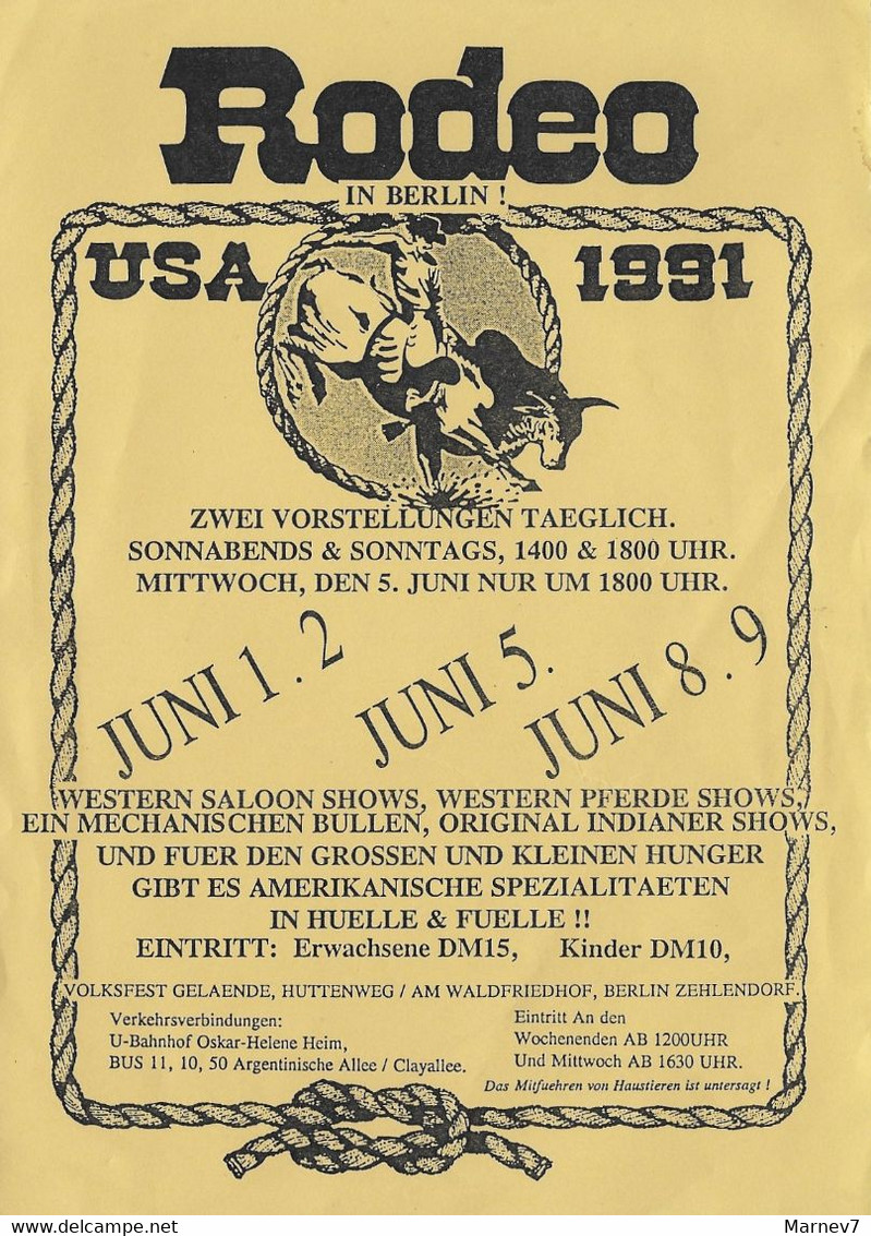 Affiche - RODEO In BERLIN - USA - Juin 1991 - Western Shows Saloon - Indiens  - - Affiches