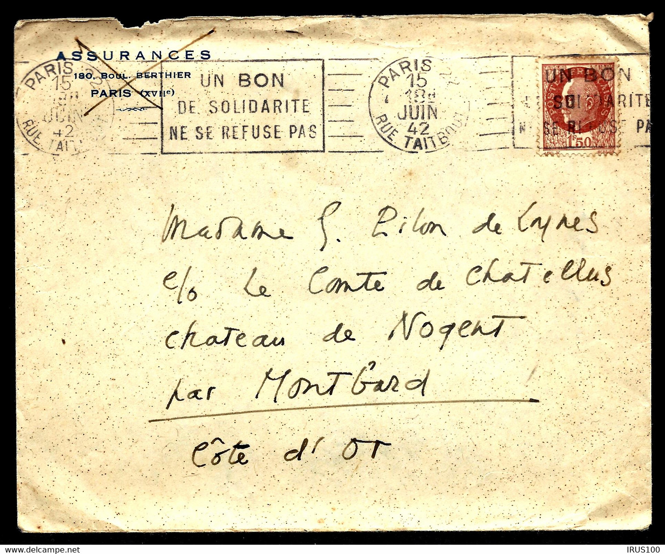 PARIS - 1942 - SOLIDARITÉ - PÉTAIN - - Mechanical Postmarks (Advertisement)