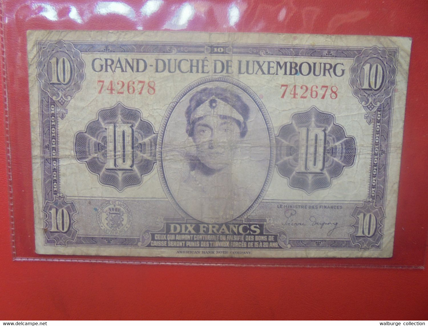 LUXEMBOURG 10 Francs 1944 (Sans Lettres) Circuler (L.4) - Lussemburgo