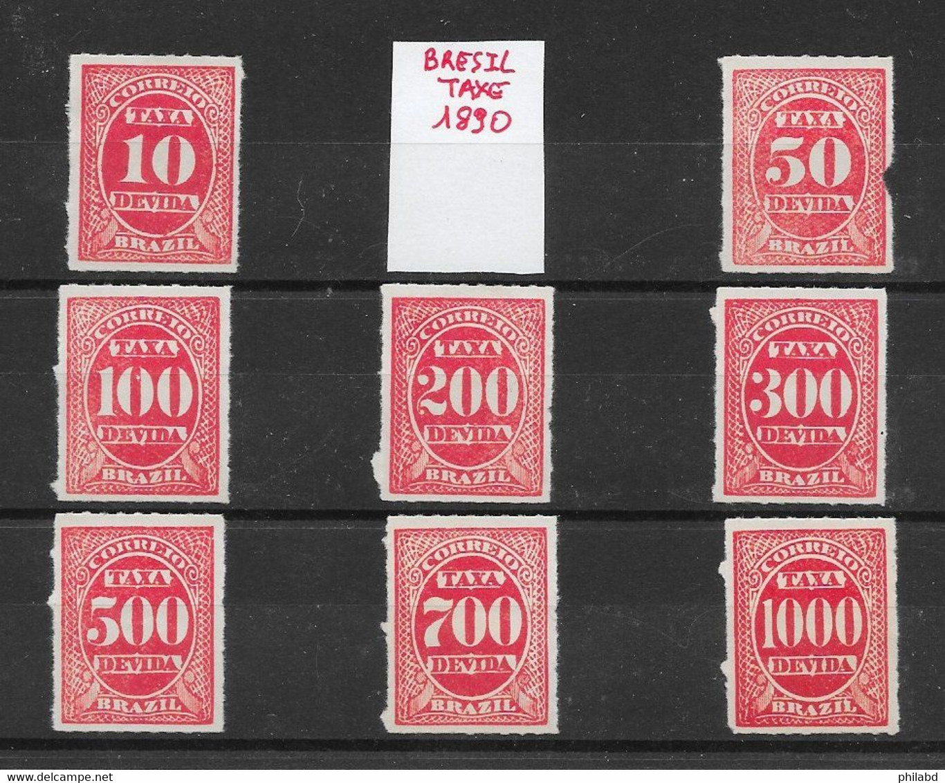 Brésil Taxes N°1, 3 à/to 9 Rouge-carmin 1890 (*) - Strafport