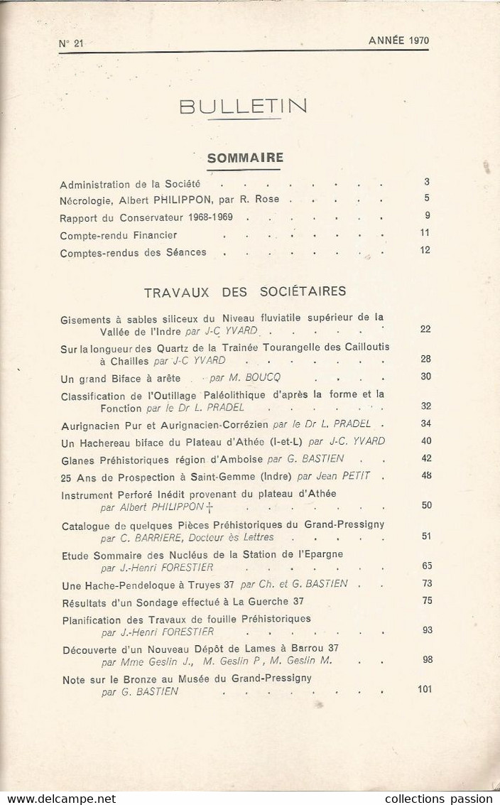 Archéologie, LES AMIS DU MUSEE PREHISTORIQUE DU GRAND-PRESSIGNY, N° 21, 1970, Frais Fr 6.15 E - Archeologie