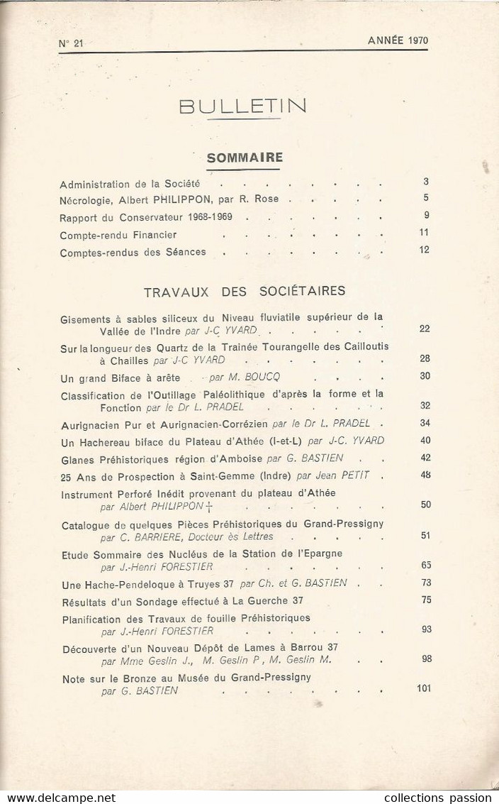 Archéologie, LES AMIS DU MUSEE PREHISTORIQUE DU GRAND-PRESSIGNY, N° 21, 1970, Frais Fr 6.15 E - Archeology