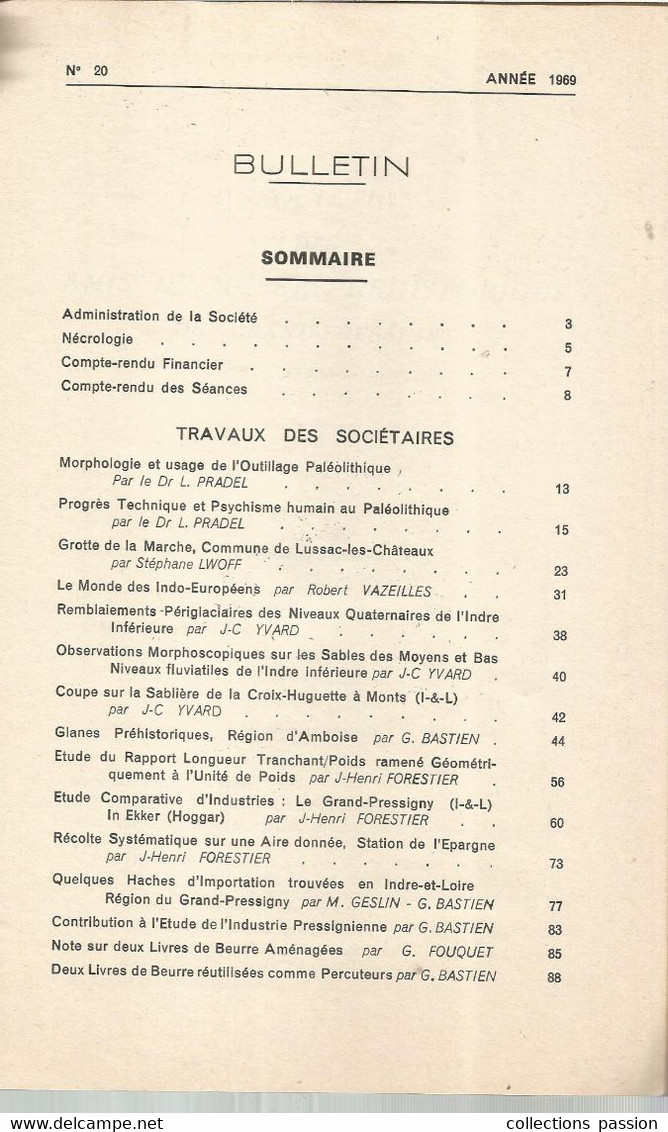 Archéologie, LES AMIS DU MUSEE PREHISTORIQUE DU GRAND-PRESSIGNY, N° 20, 1969, Frais Fr 6.15 E - Archéologie