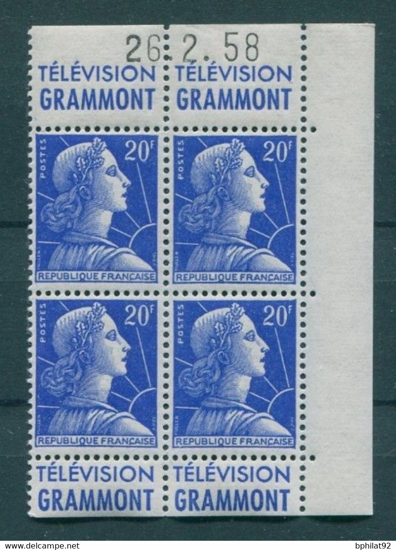 !!! 20 F MARIANNE DE MULLER BLOC DE 4 AVEC PUBS GRAMMONT  - GRAMMONT ET COIN DATE NEUF ** - 1950-1959