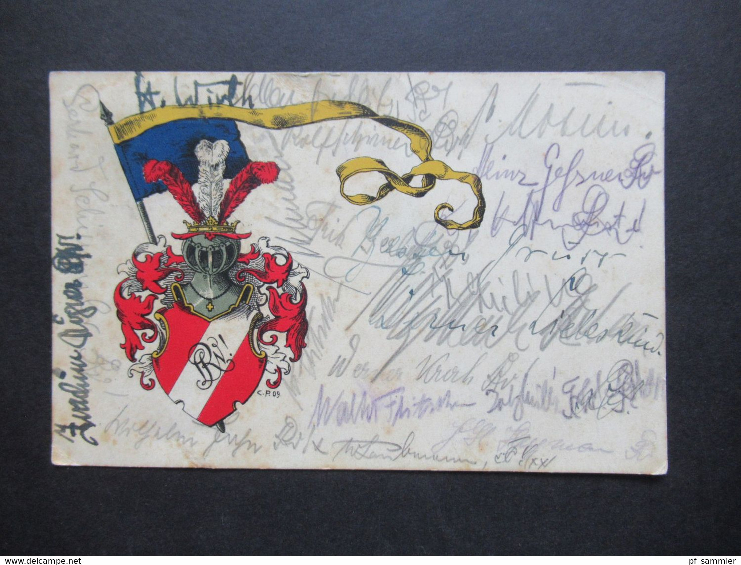 AK / Litho 1925 Schulen / Studentika Literarischer Verein Der Realgymnasiasten Zu Chemnitz Mit Wappen Und Flagge - Ecoles