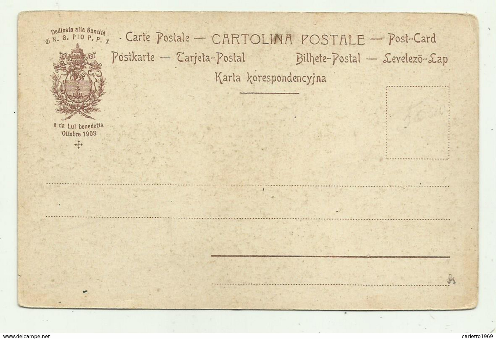 S. TELESFORO MARTIRE NATO IN GRECIA - CARTOLINA DEDICATA ALLA SANTITA' PIO P.P. X DA LUI BENEDETTA OTTOBRE 1903 - NV FP - Santos