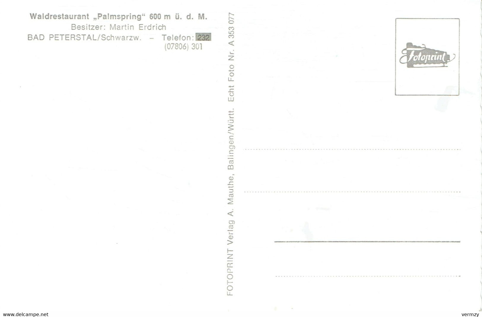 CPSM  BAD PETERSTAL : Waldrestaurant Palmspring  - Photo Véritable - Bad Peterstal-Griesbach