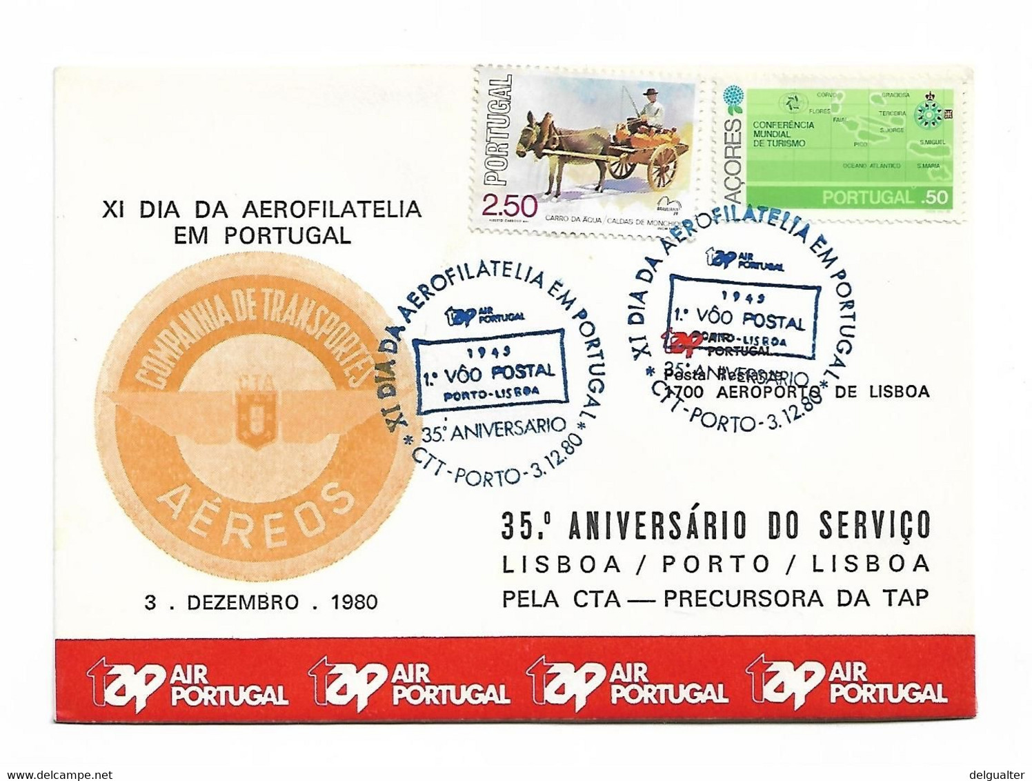 First Flight Cover 1980 35º Aniversário Do Serviço Lisboa/Porto/Lisboa - Lettres & Documents