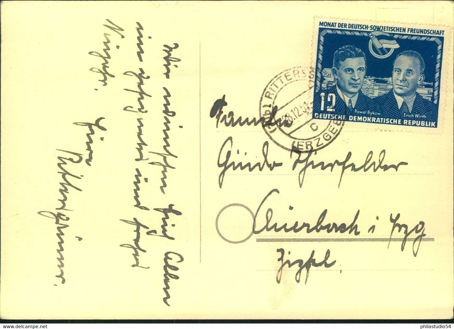 1951, 12 Pfg. Deutsch - Polnische Freundschaft Auf Karte - Briefe U. Dokumente