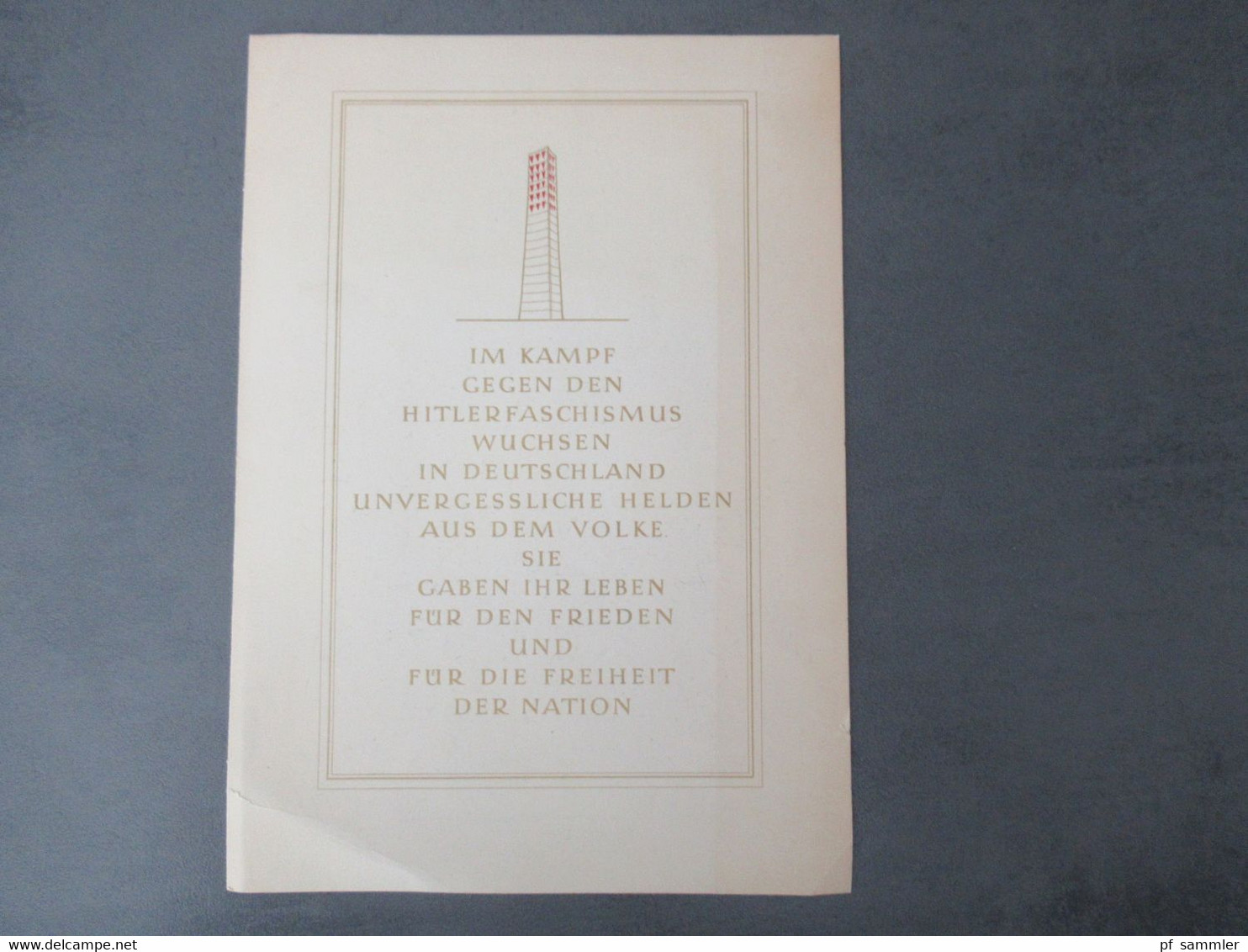 DDR 1960 Gedenkblatt Konzentrationslager Sachsenhausen / Kämpfer Gegen Den Faschismus U. SSt. Oranienburg - Lettres & Documents