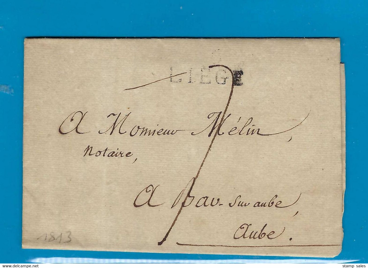België Voorloper Met Inhoud Van Liege Naar Bay-sur-Aube (Frankrijk) 1813 UNG - 1794-1814 (Période Française)