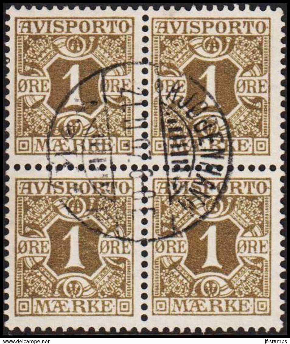 1907. Newspaper Stamps. 1 Øre Olive Wmk. Crown. 4-block. (Michel V1X) - JF521005 - Postage Due