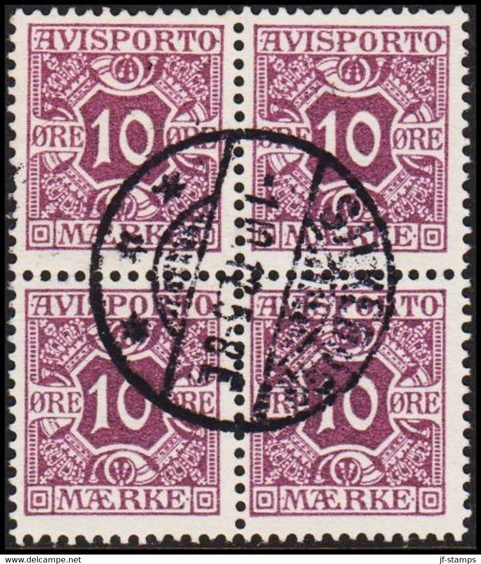 1907. Newspaper Stamps. 10 Øre Lilac. Wmk. Crown. 4-block. (Michel V4X) - JF521007 - Postage Due