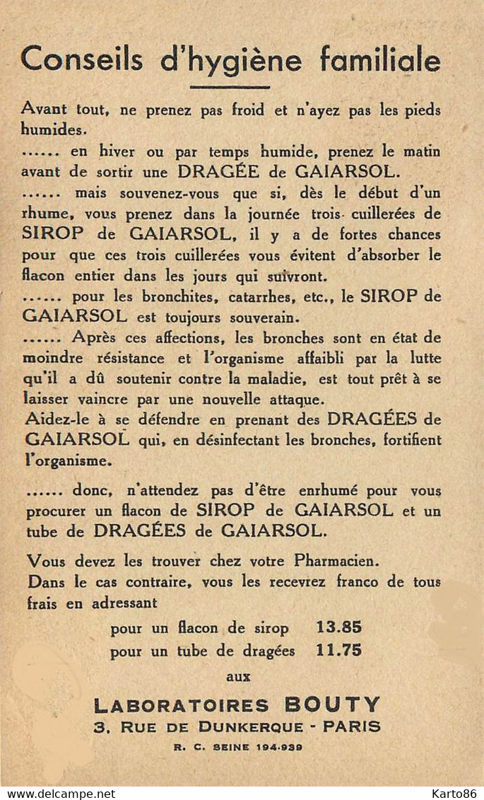 Benjamin RABIER * Illustrateur Rabier * Le Sirop De GAÏARSOL Laboratoire BOUTY * Image Ancienne , à Colorier - Rabier, B.