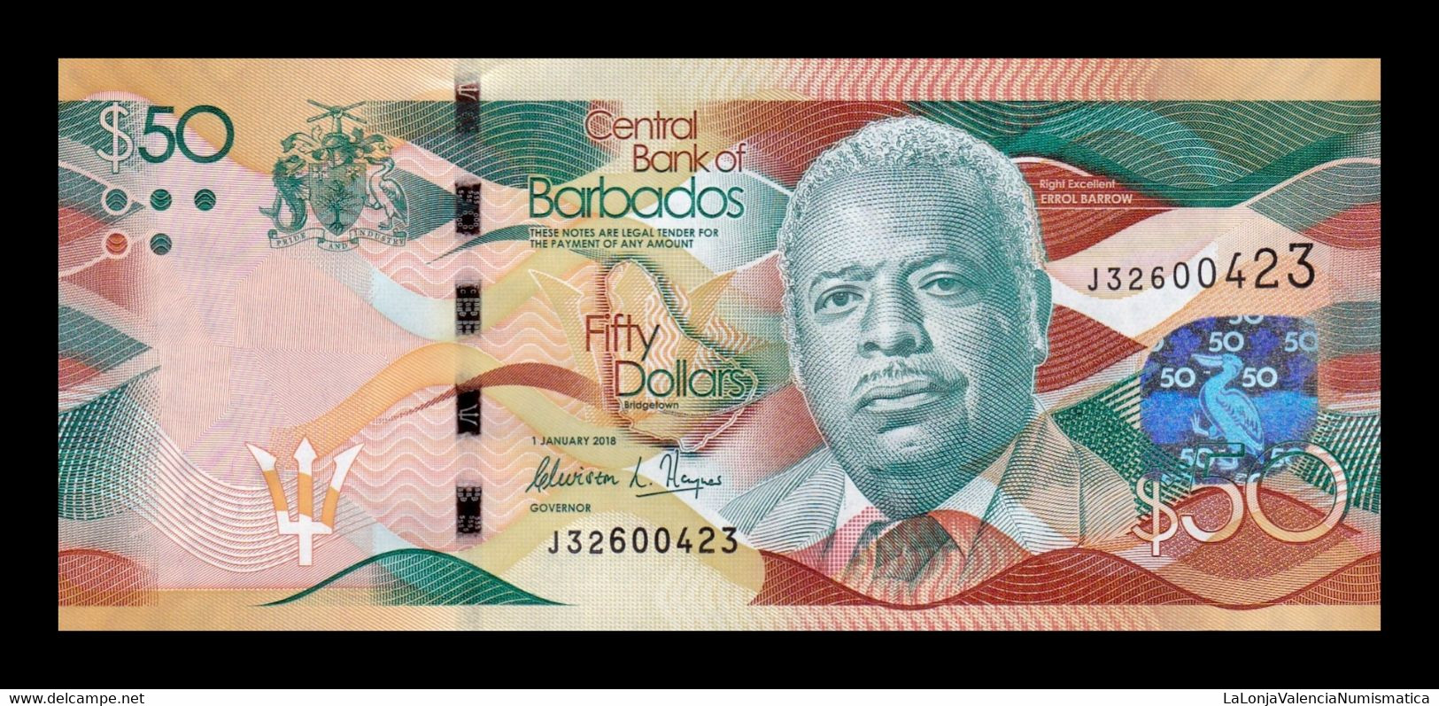 Barbados 50 Dollars Errol Barrow 2018 Pick 77c SC UNC - Barbades