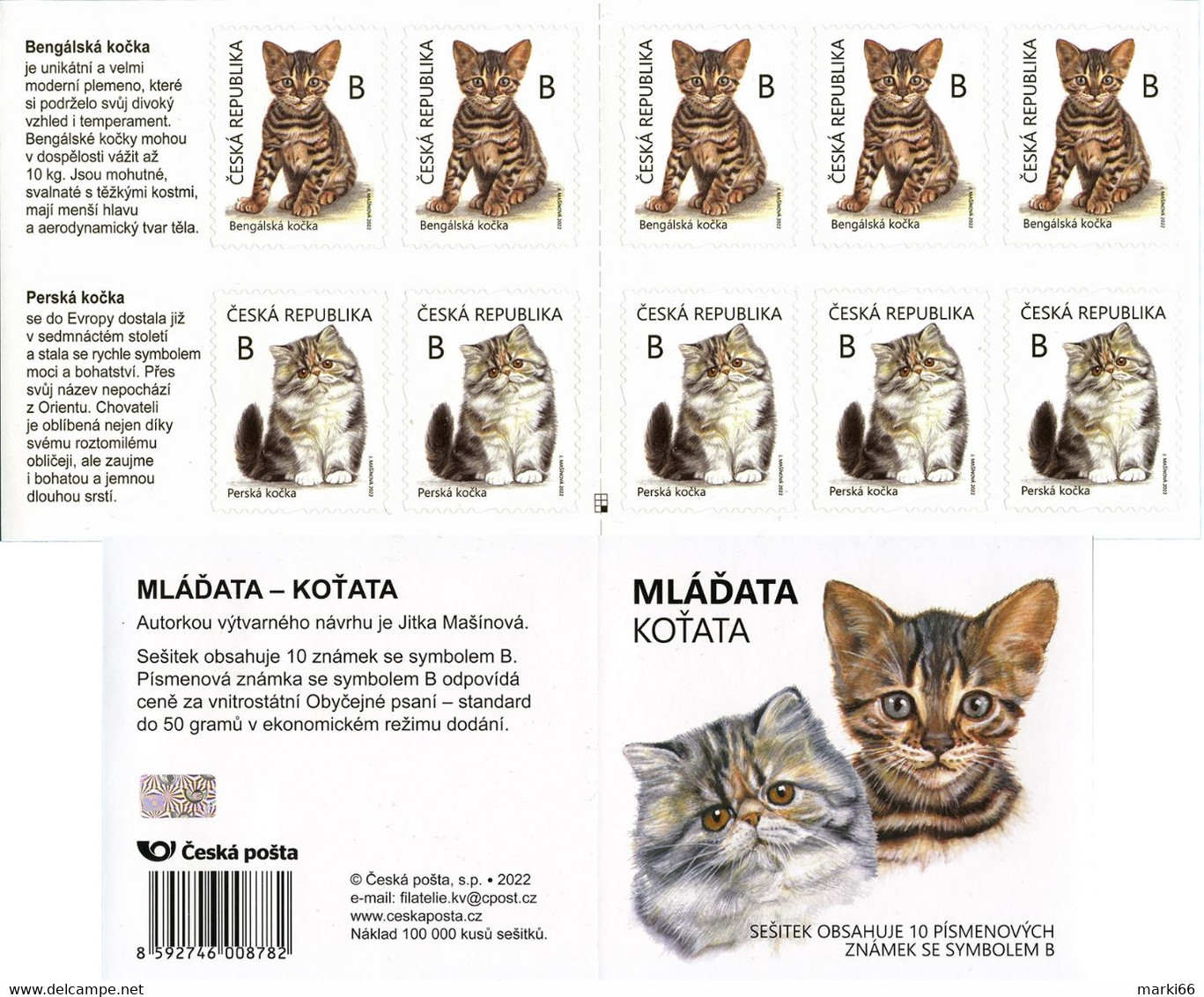 Czech Republic - 2022 - Young Animals - Kitten - Mint Self-adhesive Stamp Booklet With Hologram - Ungebraucht