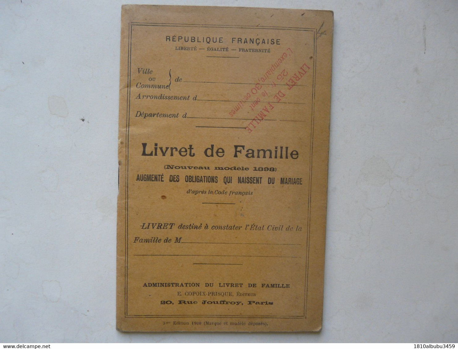 LIVRET DE FAMILLE ( Nouveau Modèle 1898) Augmenté Des Obligations Qui Naissent Du Mariage - Right
