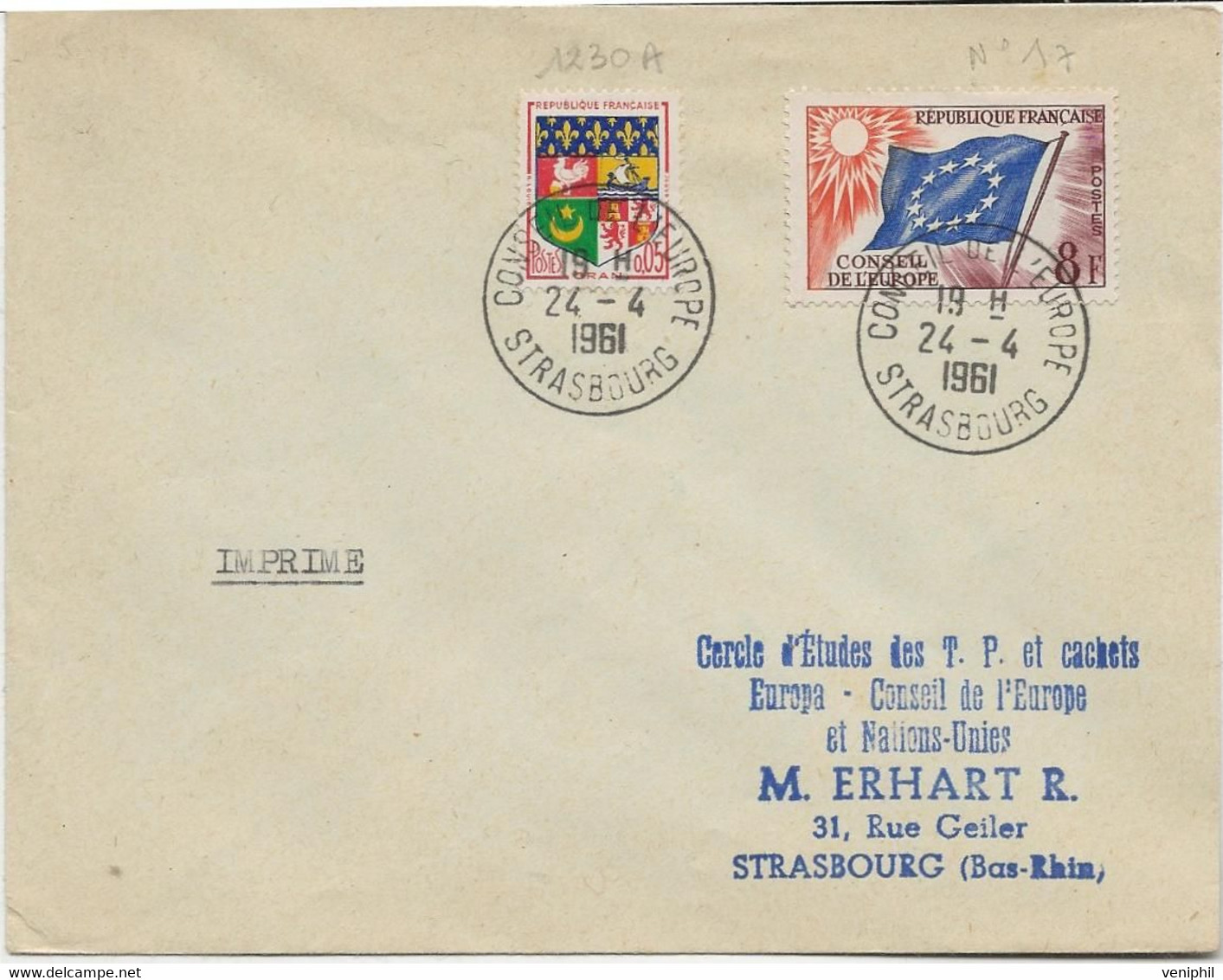 LETTRE AFFRANCHIE TIMBRE DE SERVICE N°17 - + TIMBRE N° 1230 A -ANNEE 1961 - Storia Postale