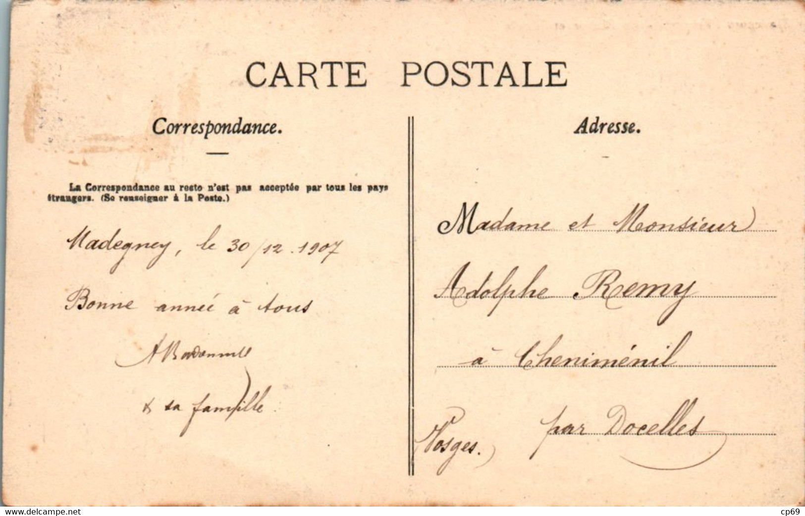 Madegney Canton De Dompaire Mairie Et L'Ecole School Scuola Petit Village Vosges 88450 Cpa Voyagée En 1907 TB.Etat - Otros & Sin Clasificación