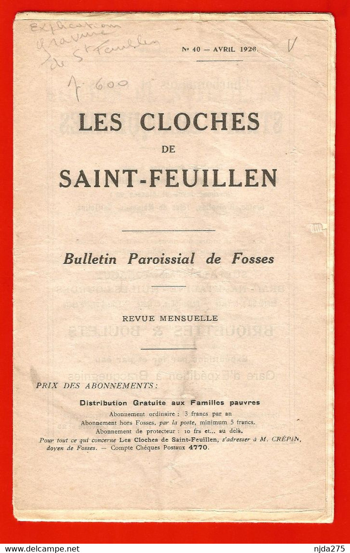 Fosse La Ville: Gravure De St.Feuillen De L 'Abbaye Ste Gertrude + La Revue "Les Cloches De St.Feuillen +(détails) - Historical Documents