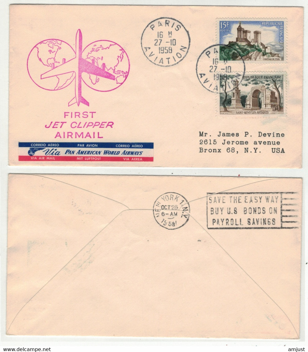 France // Poste Aérienne // 1er Vol Par Jet Clipper Paris-New York Le 27.10.1958 - Primeros Vuelos