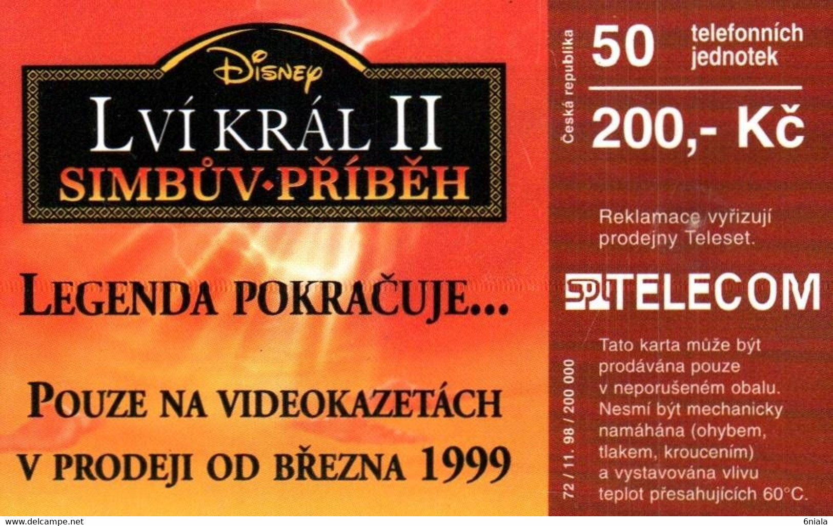 7519 Télécarte Collection ROI LION   ( Recto Verso)  ( BD Disney )  Carte Téléphonique Slovénie - Disney