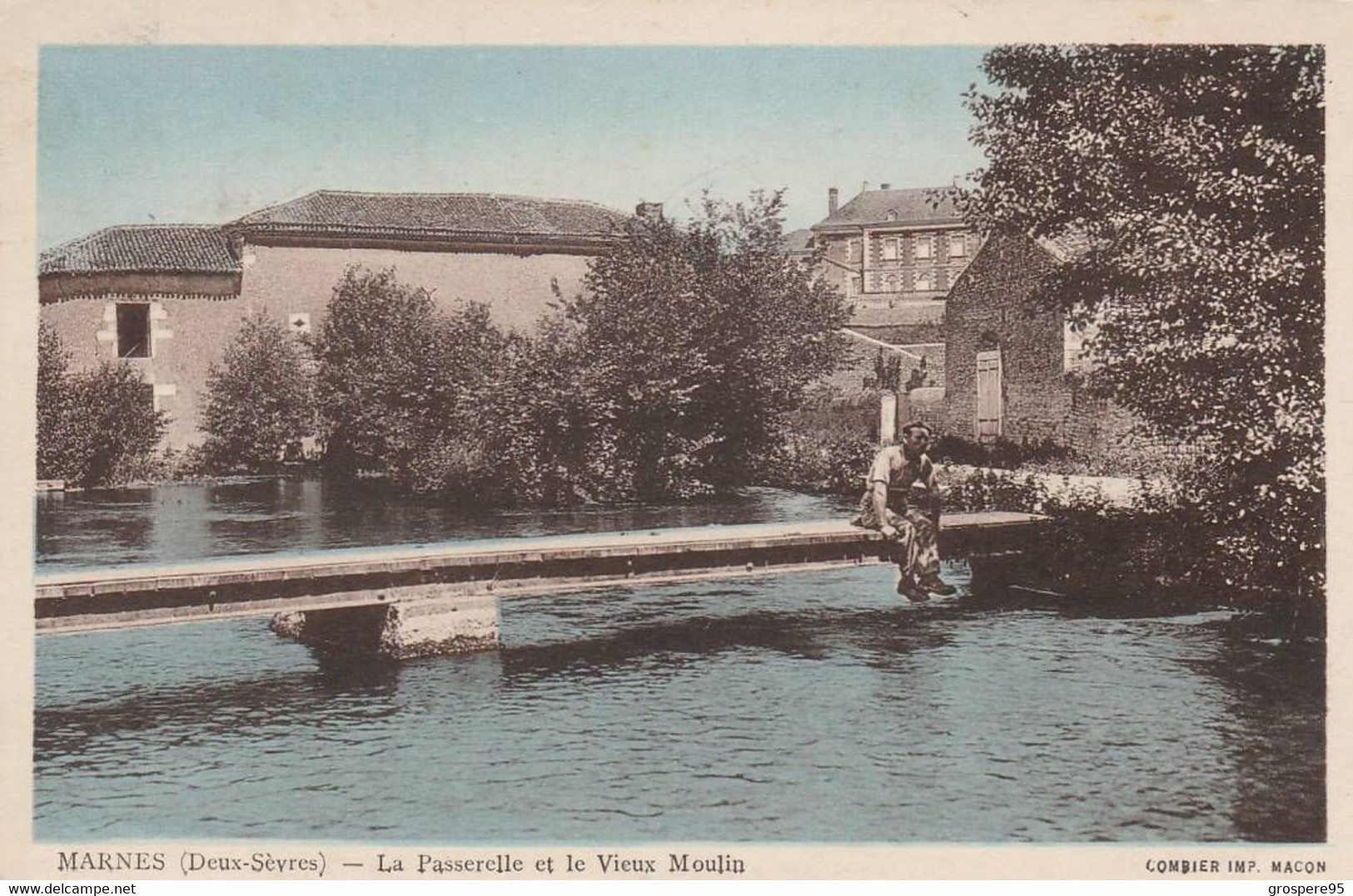 MARNES LA PASSERELLE ET LE VIEUX MOULIN IMPRIMERIE COMBIER MACON RARE - Andere & Zonder Classificatie