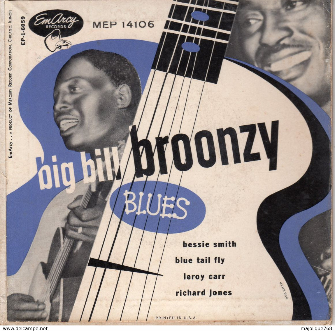 Disque 45T De Big Bill Broonzy - Blue Tail Fly - Mercury MEP-14106 - France Mercury  1954 - Blues