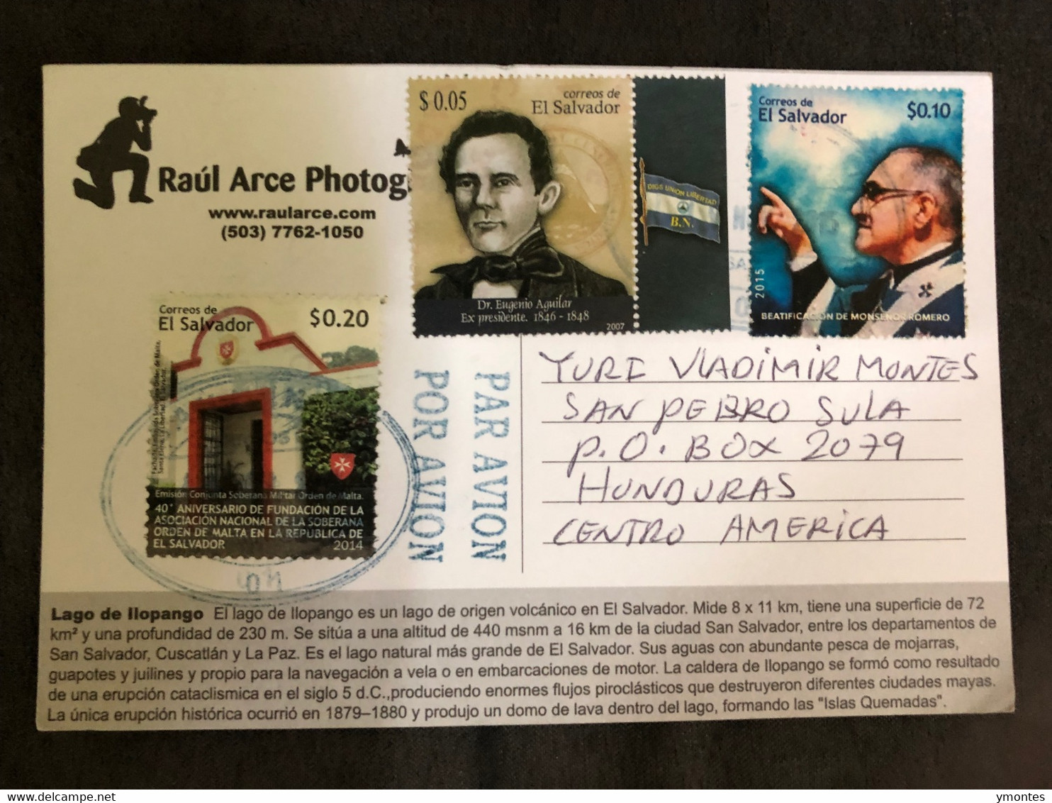 Postcard Ilopango Lake  2015 ( Monseñor Romero Stamp) - El Salvador