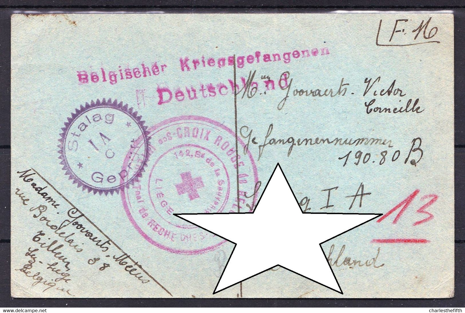 SELTEN !! BELGISCHER KRIEGSGEFANGENEN DEUTSCHLAND - CROIX ROUGE - Von TILLEUR > STALAG 1A - GEFANGENE GOOVAERTS 190.80 - WW II (Covers & Documents)