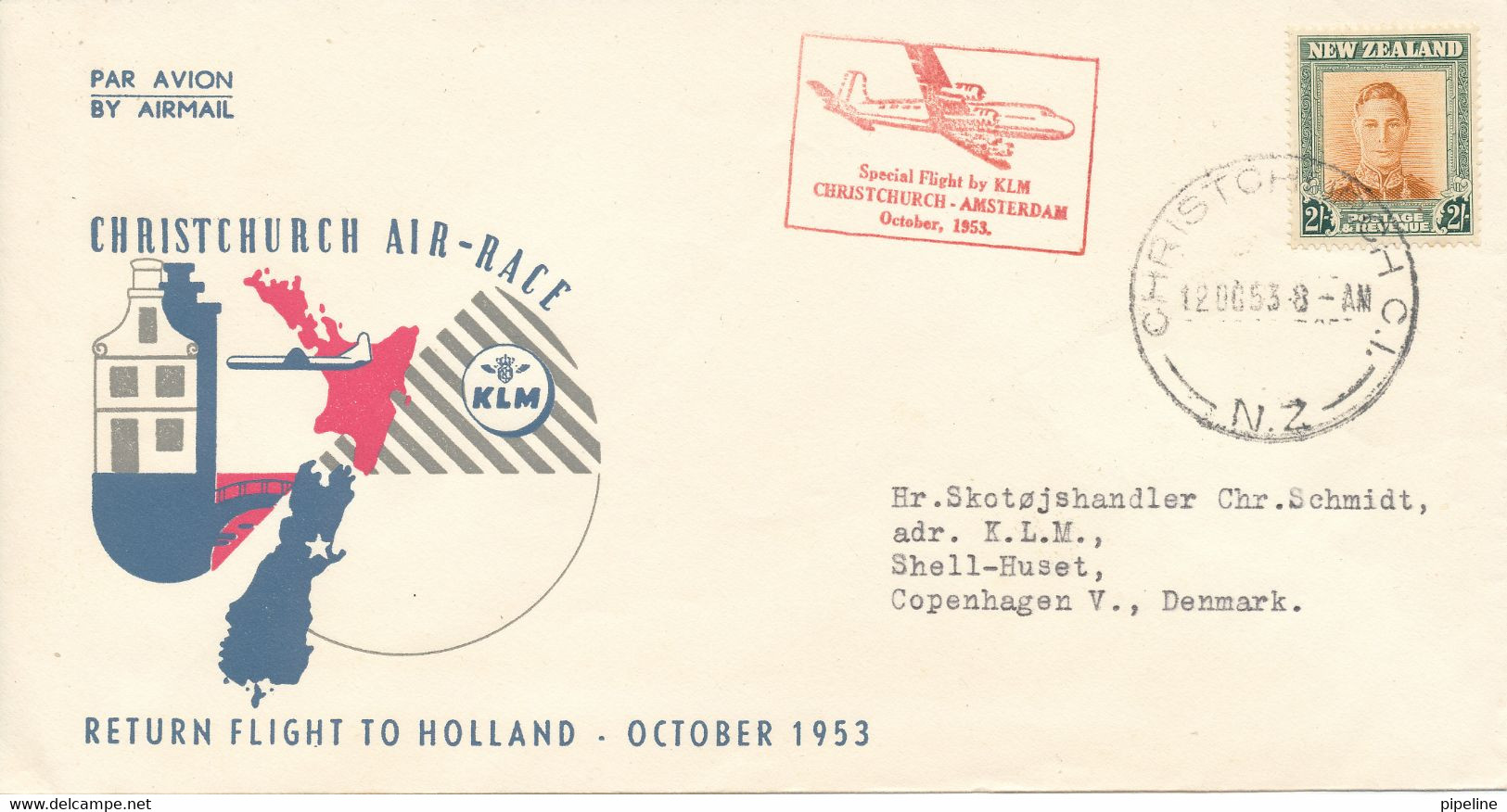 New Zealand Flight Cover Christchurch Air - Race To Amsterdam 12-10-1953 - Covers & Documents