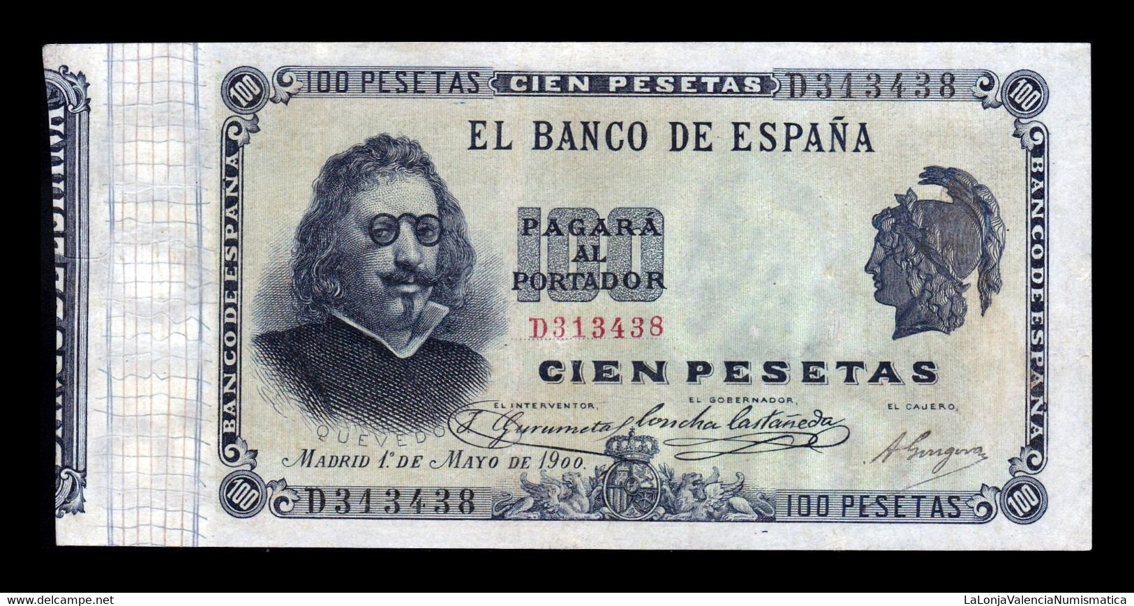 España Spain 100 Pesetas Quevedo 1900 Pick 51 MBC VF - 100 Peseten