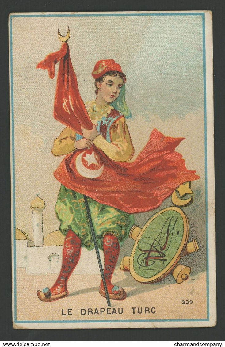 Chromo 10 X 6,5 Cm - Lithographie - Drapeau Turc Bonbons Suisses J.-F Deshusses - Versoix - Suisse -  Turkish Flag - Andere & Zonder Classificatie