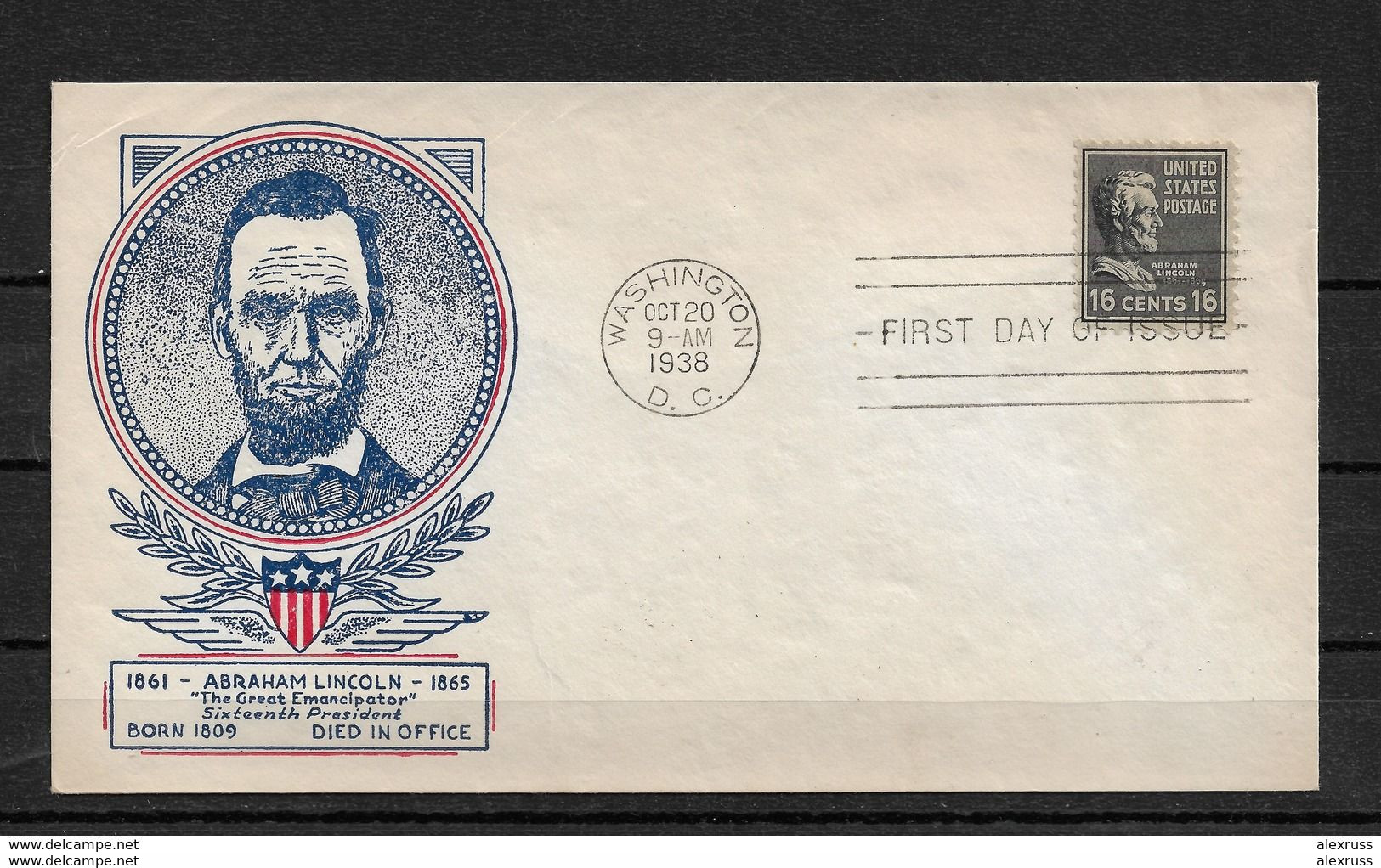 Early US 1938 FDC Cachet 16th US President Abraham Lincoln,Very Fine Litno ! - 1851-1940