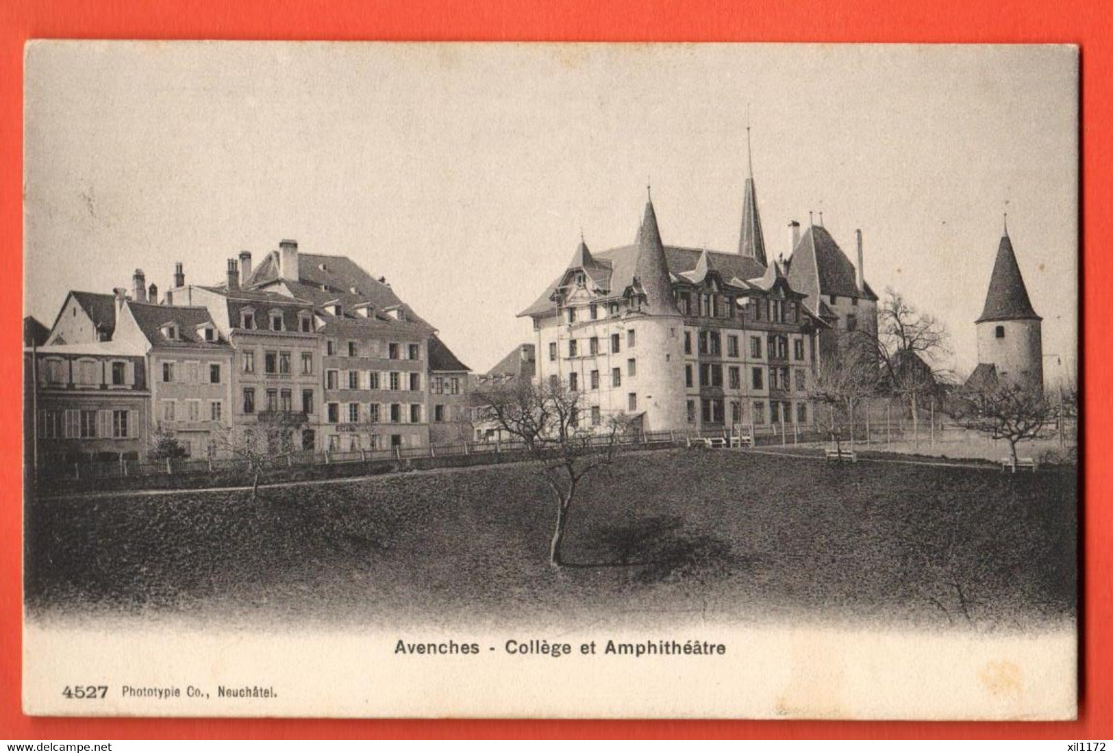 ZQG-10  Avenches Collège Et Amphithéâtre  Phototypie 4527  Cachet Avenches Et Amriswil 1905 - Avenches